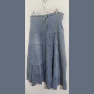 Destiny Denim Tie Waist Tiered Full Maxi Skirt Sz Large